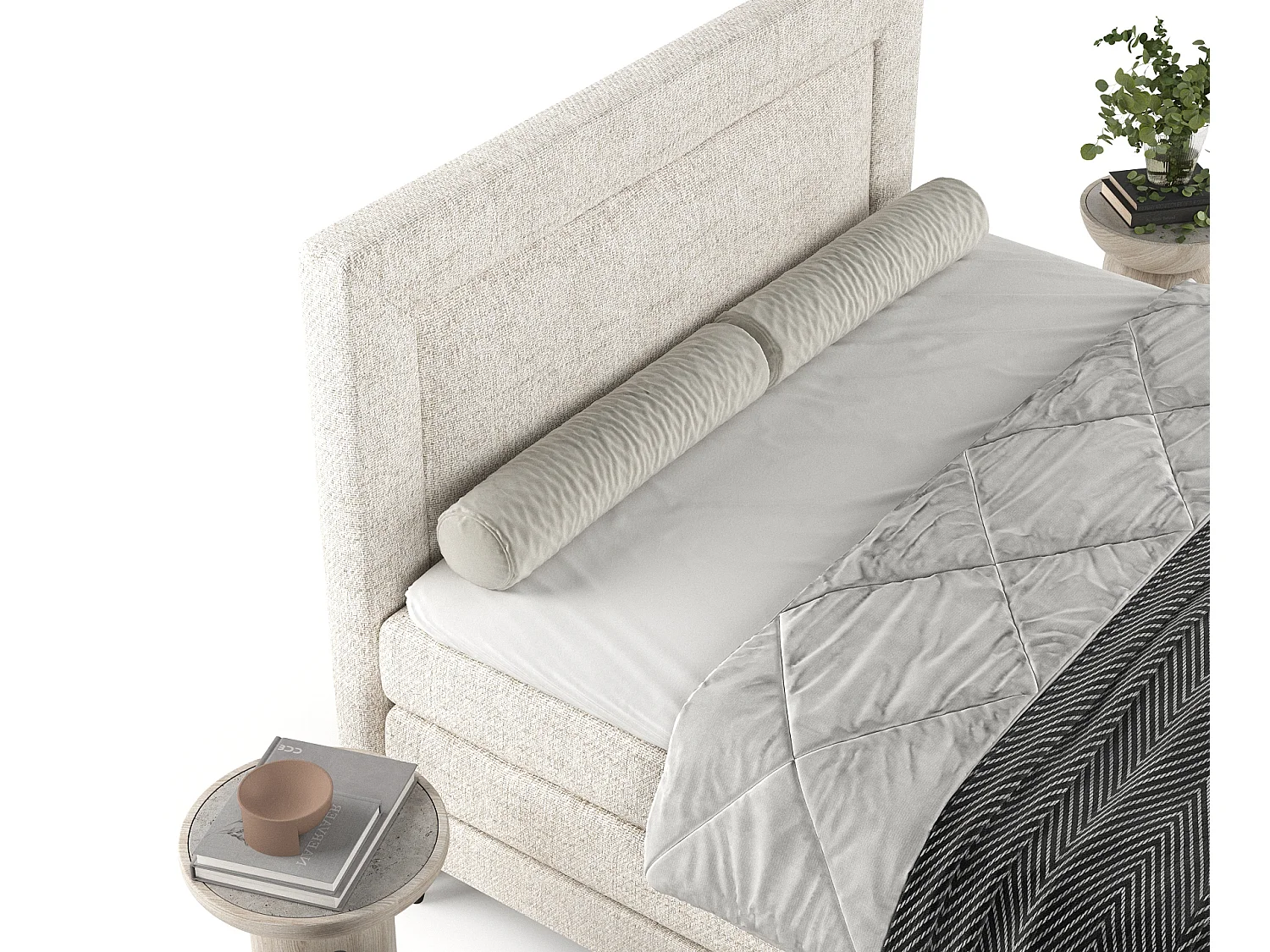 Łóżko boxspring w tkaninie plecionej Madame - materac - topper - 200x200 cm - kremowy