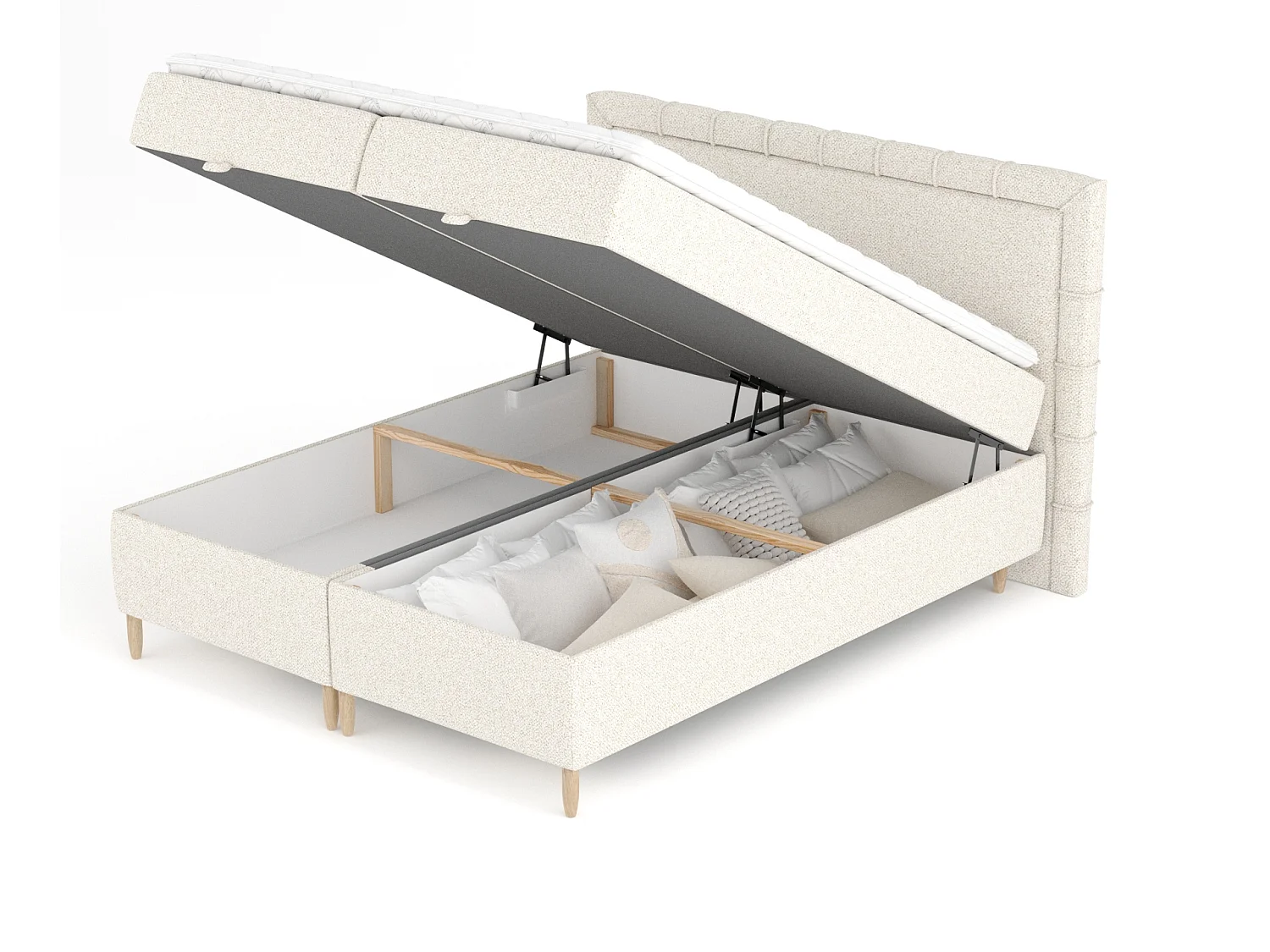 Boxspringbett aus Boucle-Stoff Voyage - Matratze - Toppermatratze - 180x200 cm - creme