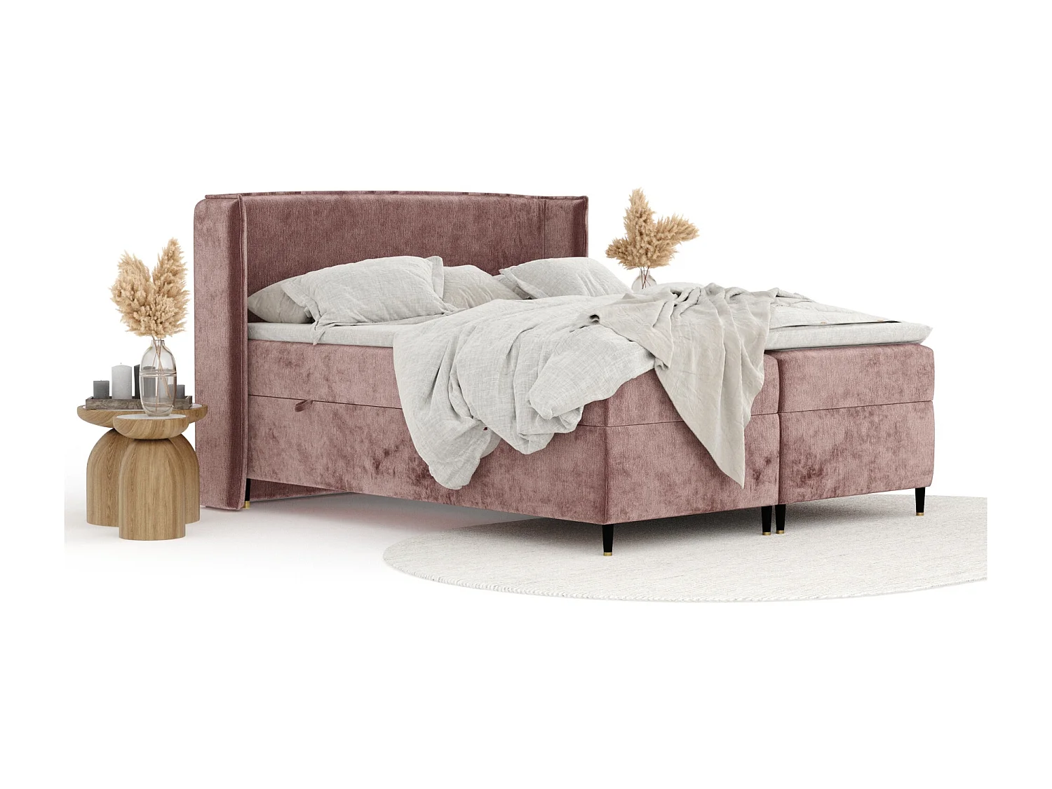 Lit boxspring en tissu chenille Segni - matelas - surmatelas - 160x200 cm - rose