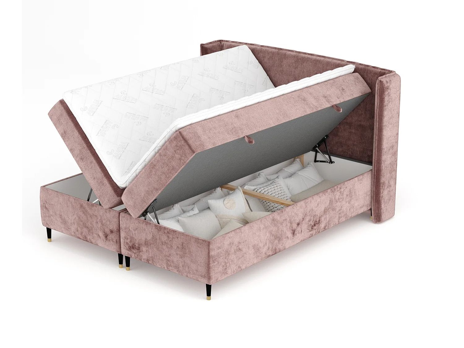 Lit boxspring en tissu chenille Segni - matelas - surmatelas - 160x200 cm - rose
