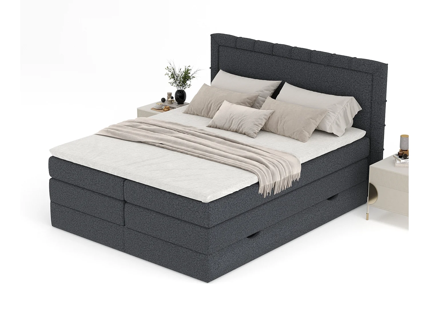 Lit boxspring en toile tissée Rosabel - matelas - surmatelas - 140x200 cm - noir