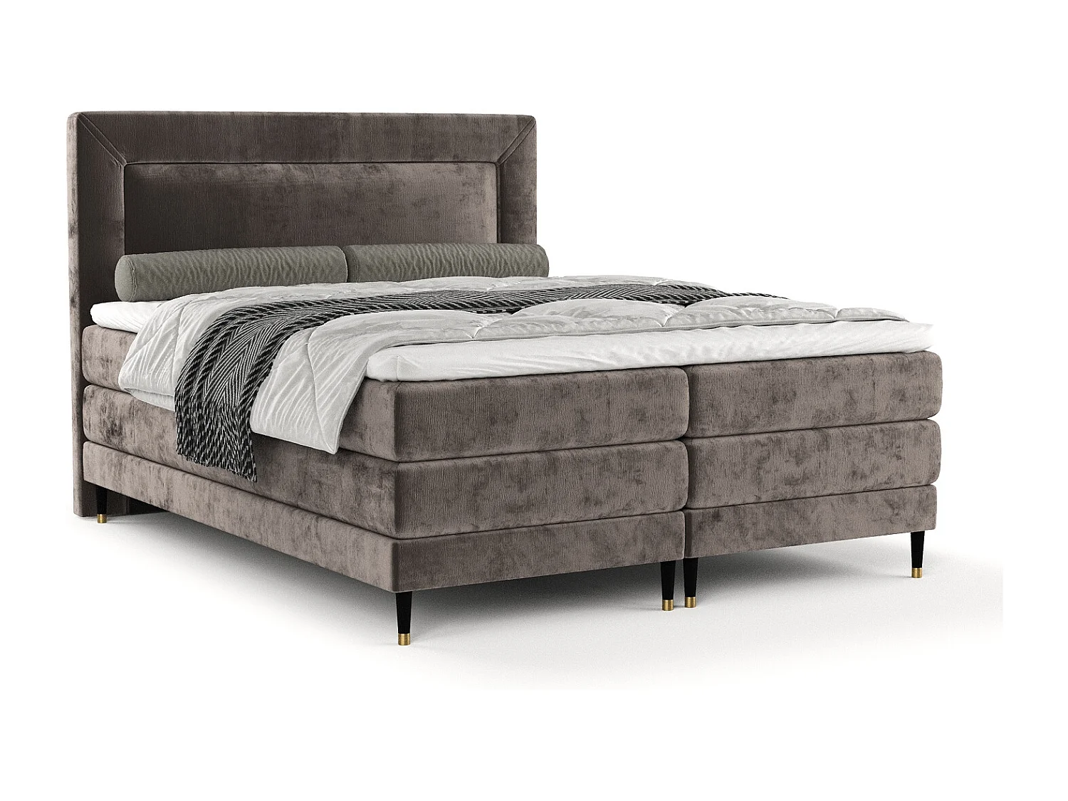 Boxspringbett aus Chenille-Stoff Madame - Matratze - Toppermatratze - 180x200 cm - braun