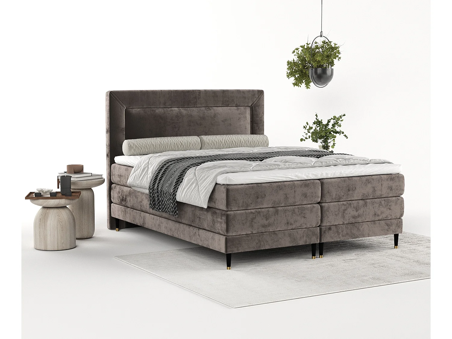 Boxspringbett aus Chenille-Stoff Madame - Matratze - Toppermatratze - 180x200 cm - braun