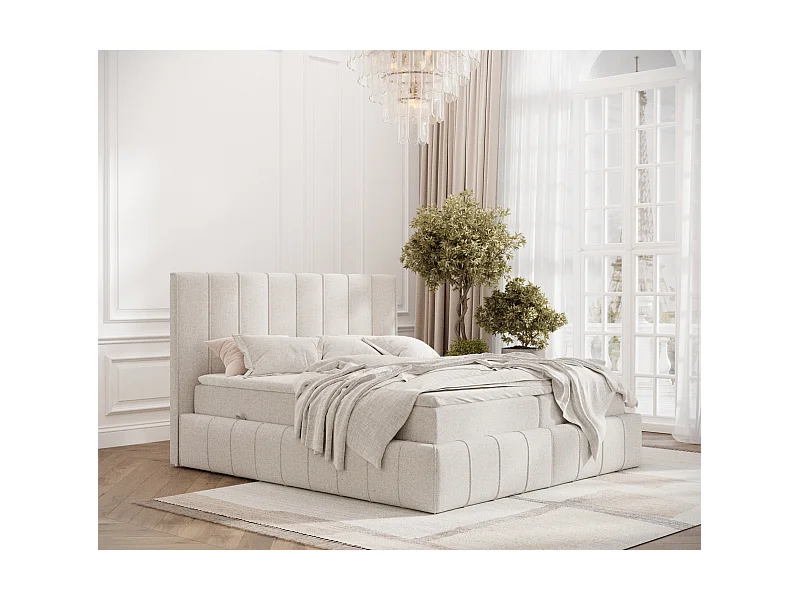 Boxspringbett aus Webstoff Moretti - Matratze - Toppermatratze - 160x200 cm - beige