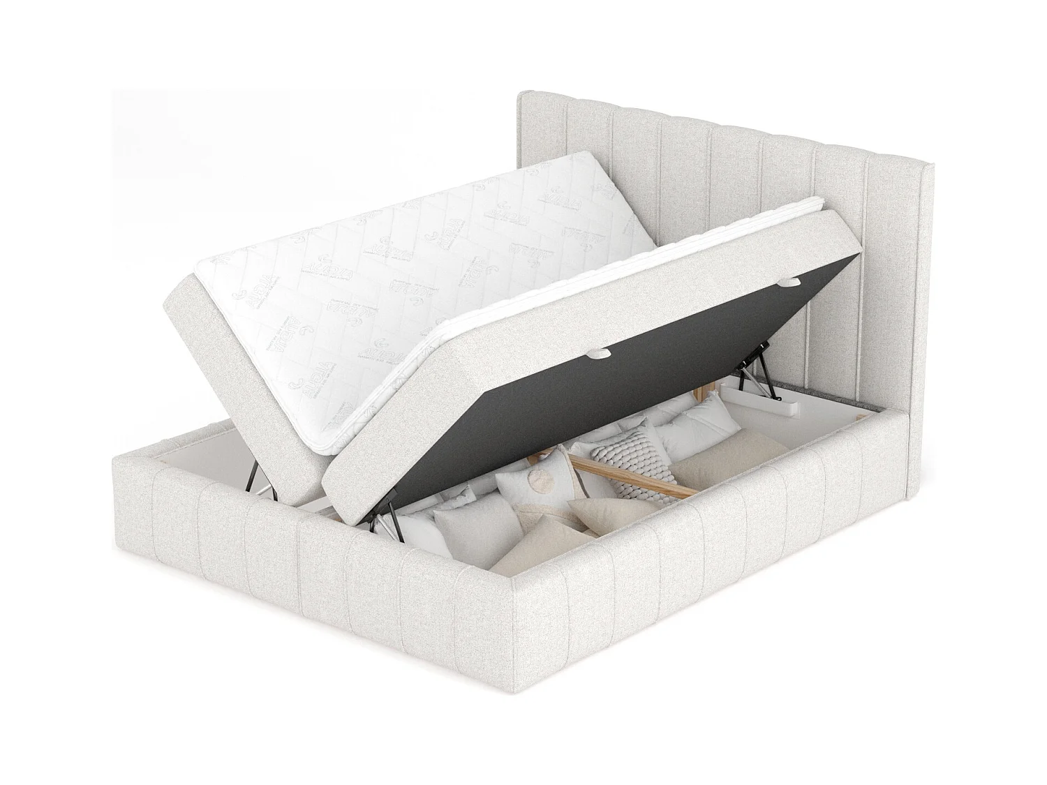 Boxspringbett aus Webstoff Moretti - Matratze - Toppermatratze - 160x200 cm - beige