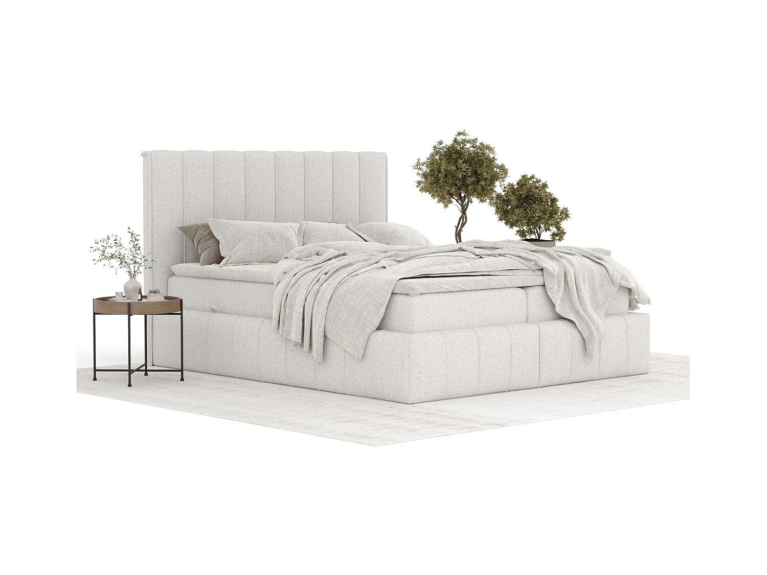 Boxspringbett aus Webstoff Moretti - Matratze - Toppermatratze - 160x200 cm - beige