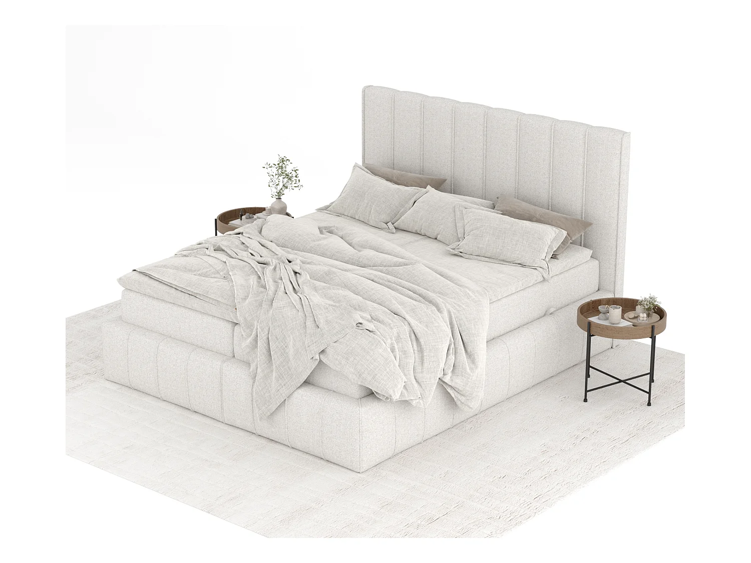 Boxspringbett aus Webstoff Moretti - Matratze - Toppermatratze - 160x200 cm - beige