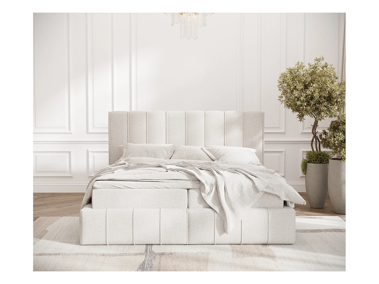 Boxspringbett aus Webstoff Moretti - Matratze - Toppermatratze - 160x200 cm - beige