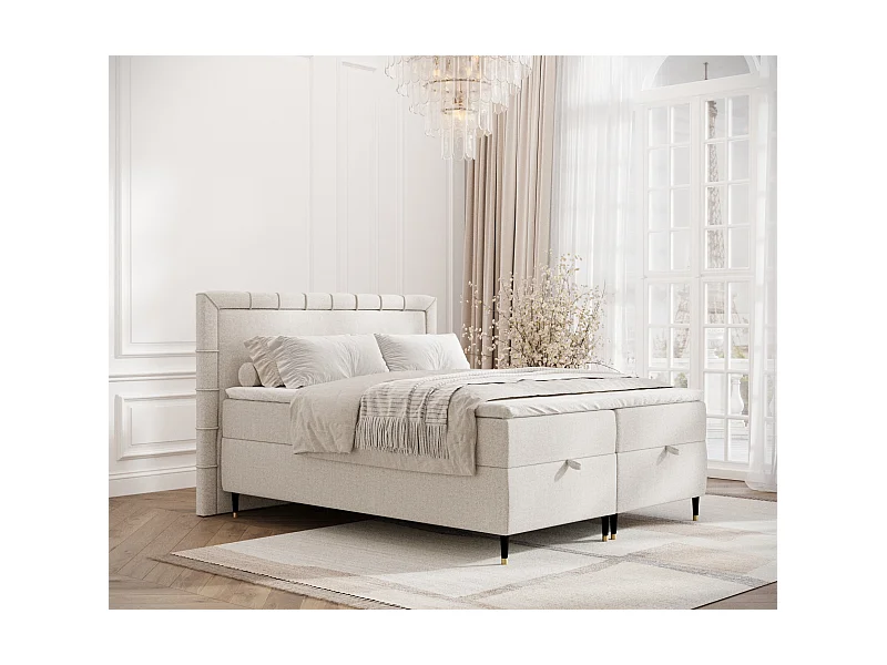 Boxspringbett aus Webstoff Voyage - Matratze - Toppermatratze - 140x200 cm - beige