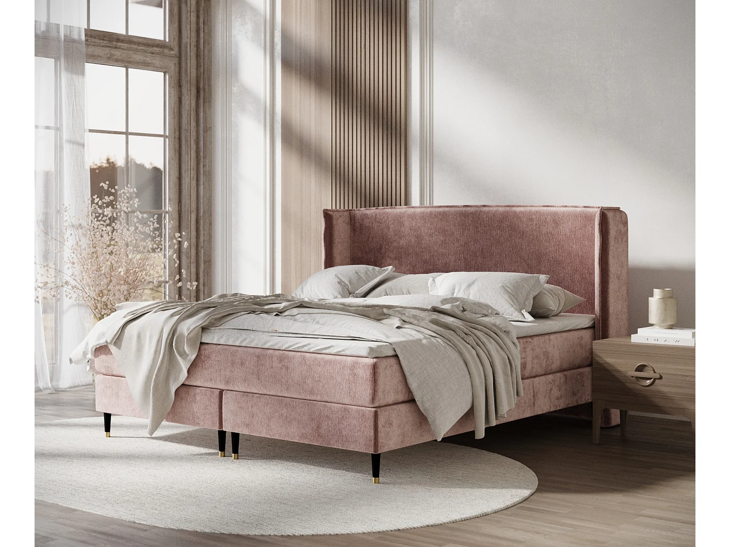 Boxspringbett aus Chenille-Stoff Ardis - Matratze - Toppermatratze - 140x200 cm - rosa