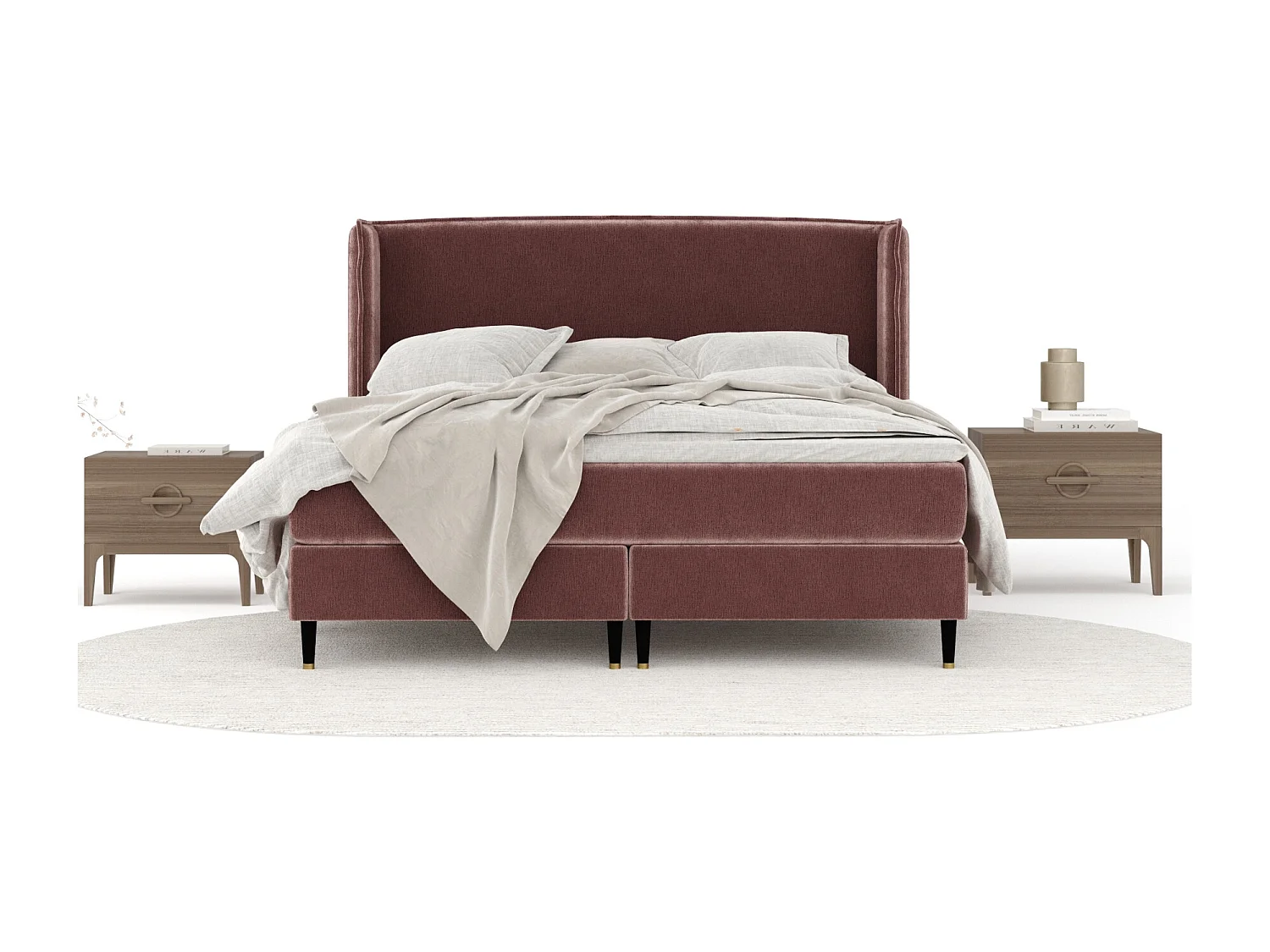 Boxspringbett aus Chenille-Stoff Ardis - Matratze - Toppermatratze - 140x200 cm - rosa