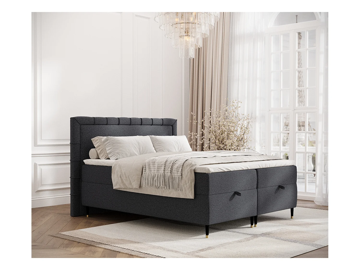 Lit boxspring en toile tissée Voyage - matelas - surmatelas - 200x200 cm - noir