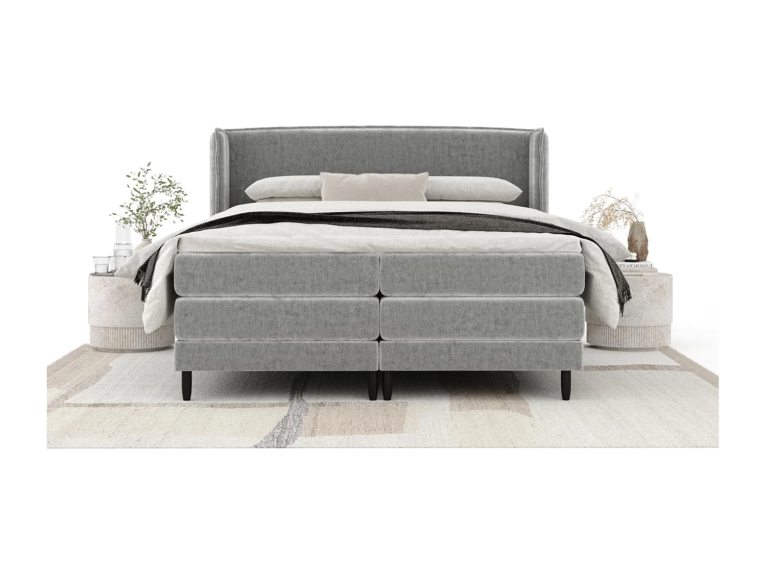 Lit boxspring en tissu chenille Carizzo - matelas - surmatelas - 140x200 cm - gris clair