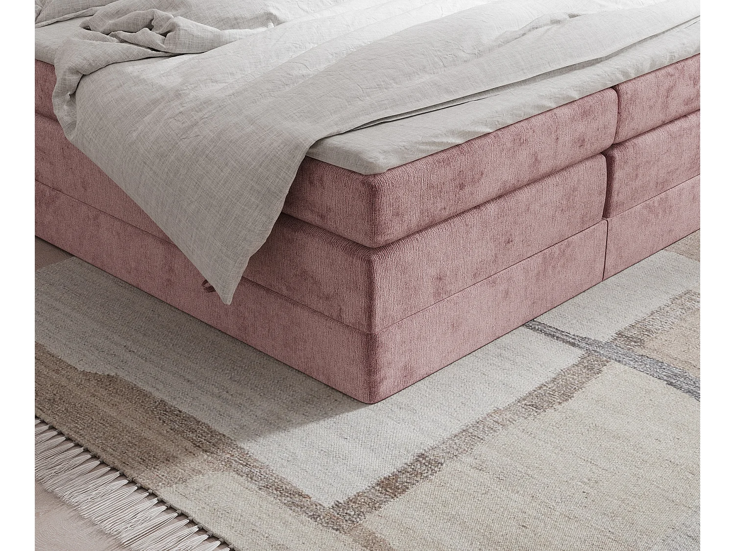 Boxspringbett aus Chenille-Stoff Juniper - Matratze - Toppermatratze - 160x200 cm - rosa