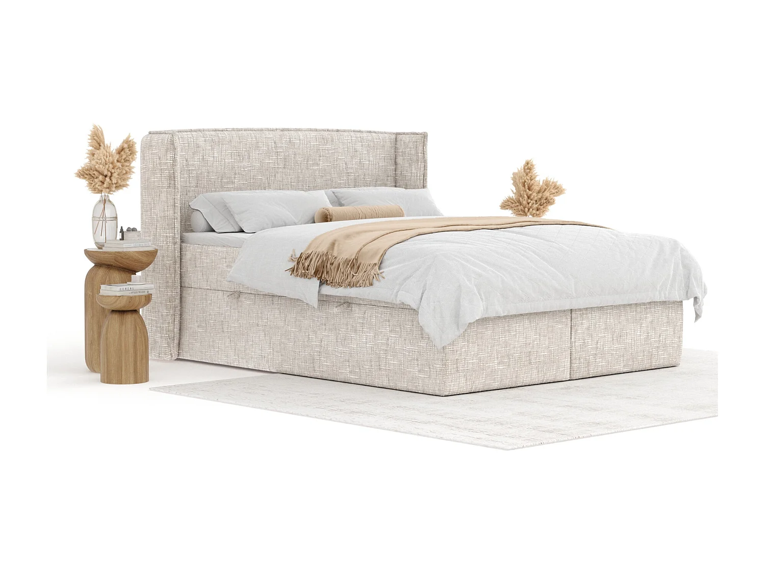 Lit boxspring en toile tissée Skyline - matelas - surmatelas - 140x200 cm - creme