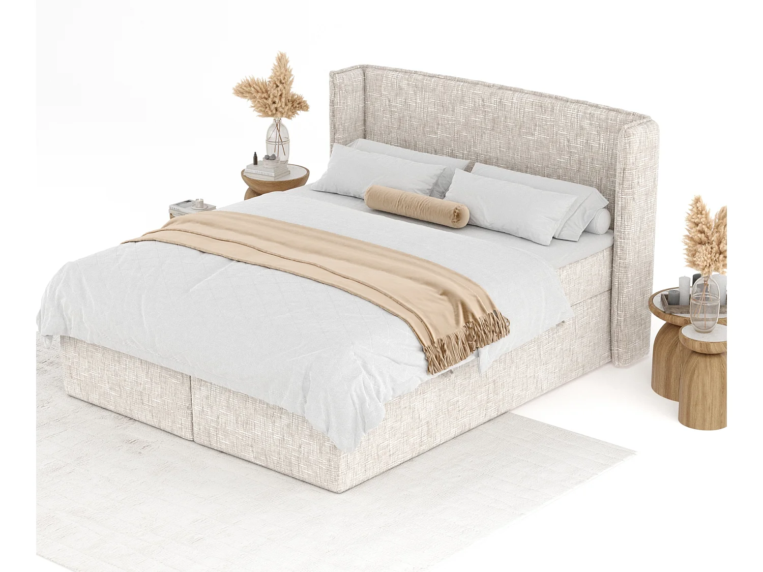 Lit boxspring en toile tissée Skyline - matelas - surmatelas - 140x200 cm - creme