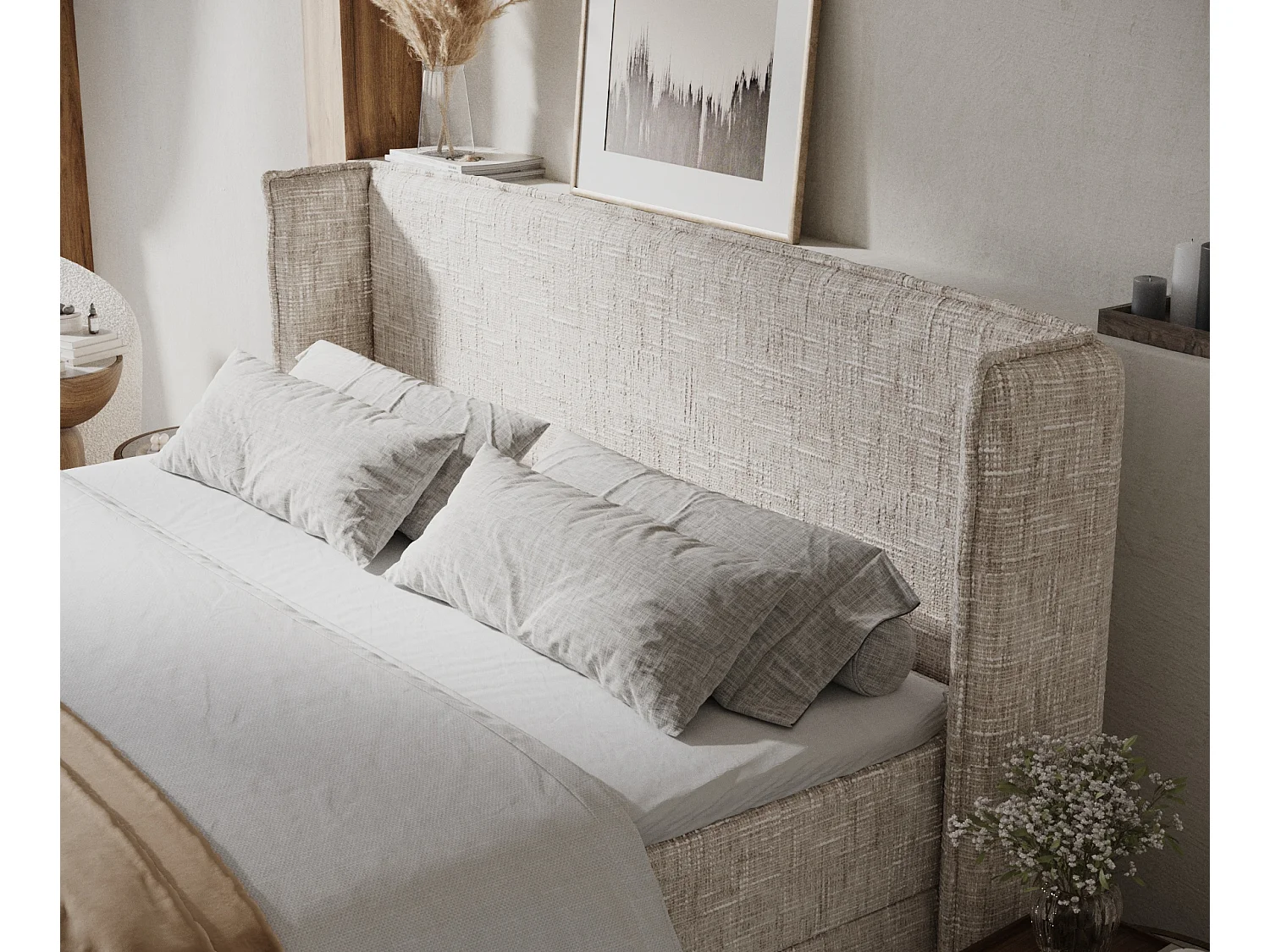 Lit boxspring en toile tissée Skyline - matelas - surmatelas - 140x200 cm - creme