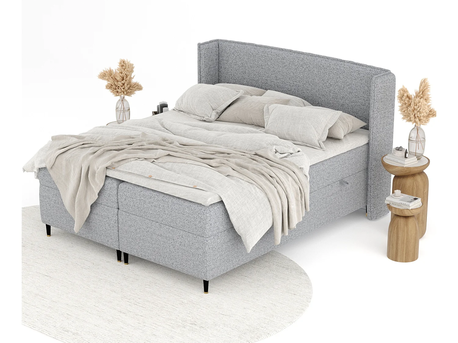 Lit boxspring en toile tissée Segni - matelas - surmatelas - 160x200 cm - gris