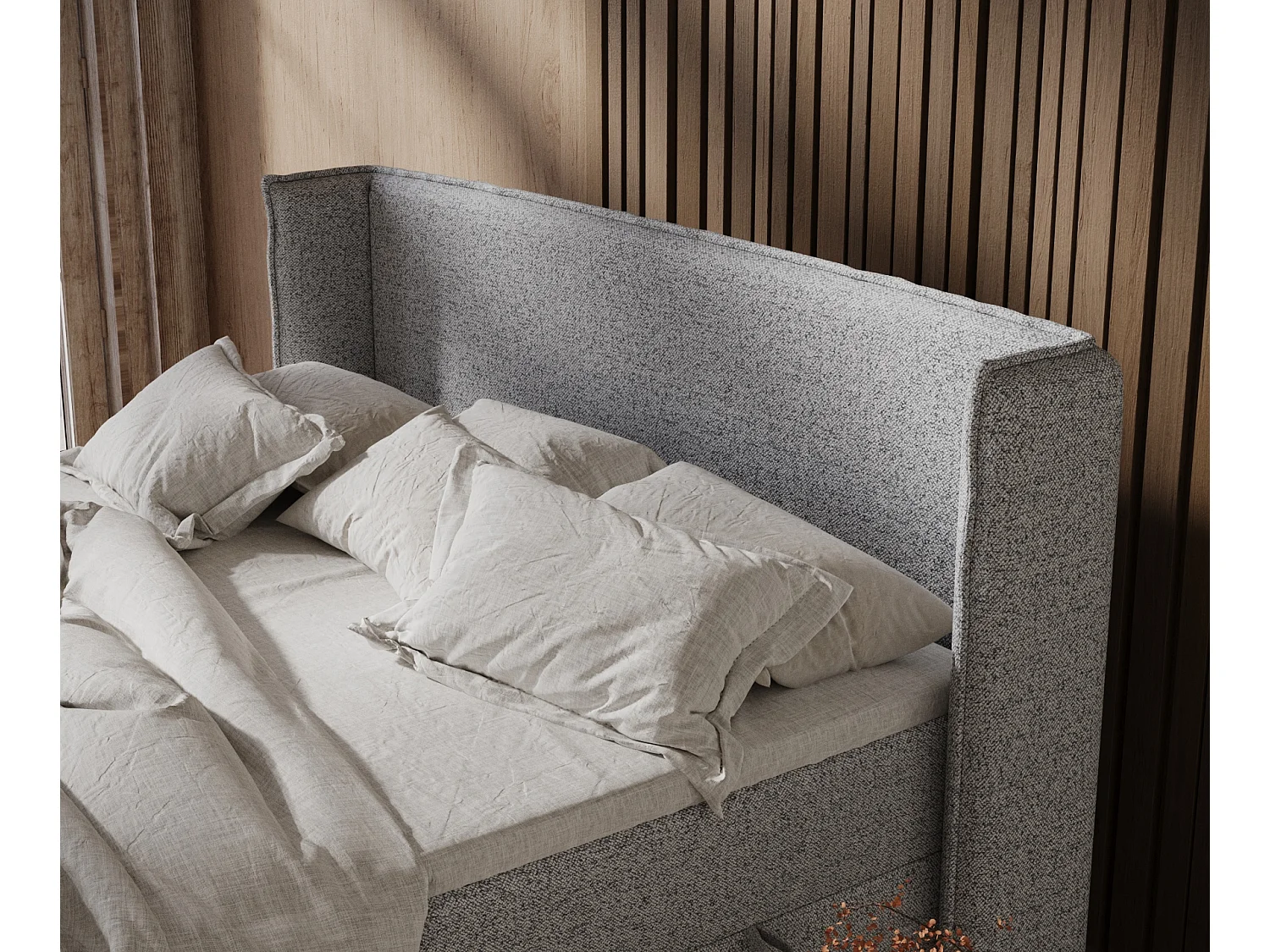 Lit boxspring en toile tissée Segni - matelas - surmatelas - 160x200 cm - gris