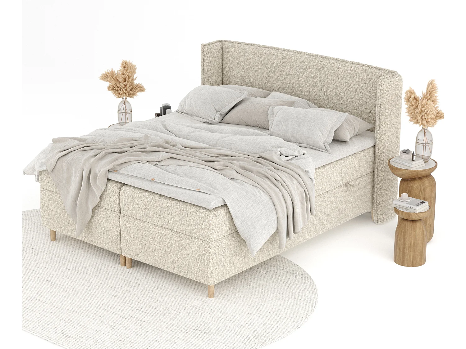 Boxspringbett aus Boucle-Stoff Segni - Matratze - Toppermatratze - 180x200 cm - beige