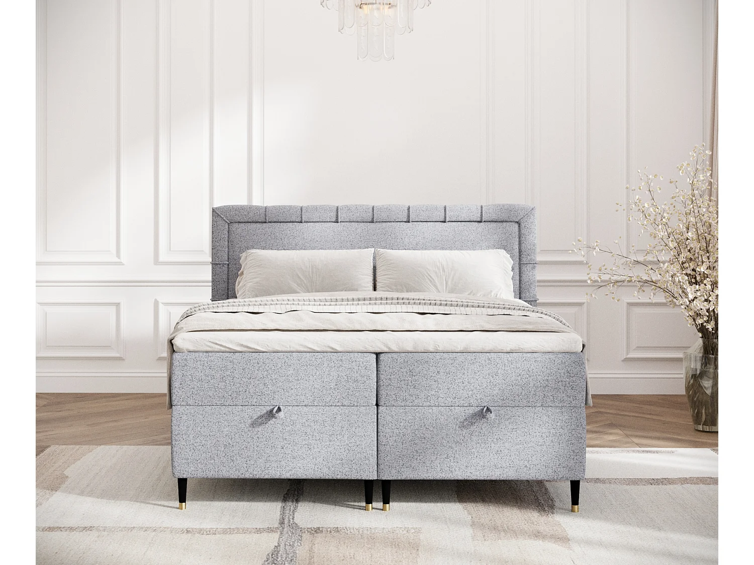 Boxspringbett aus Webstoff Voyage - Matratze - Toppermatratze - 140x200 cm - grau