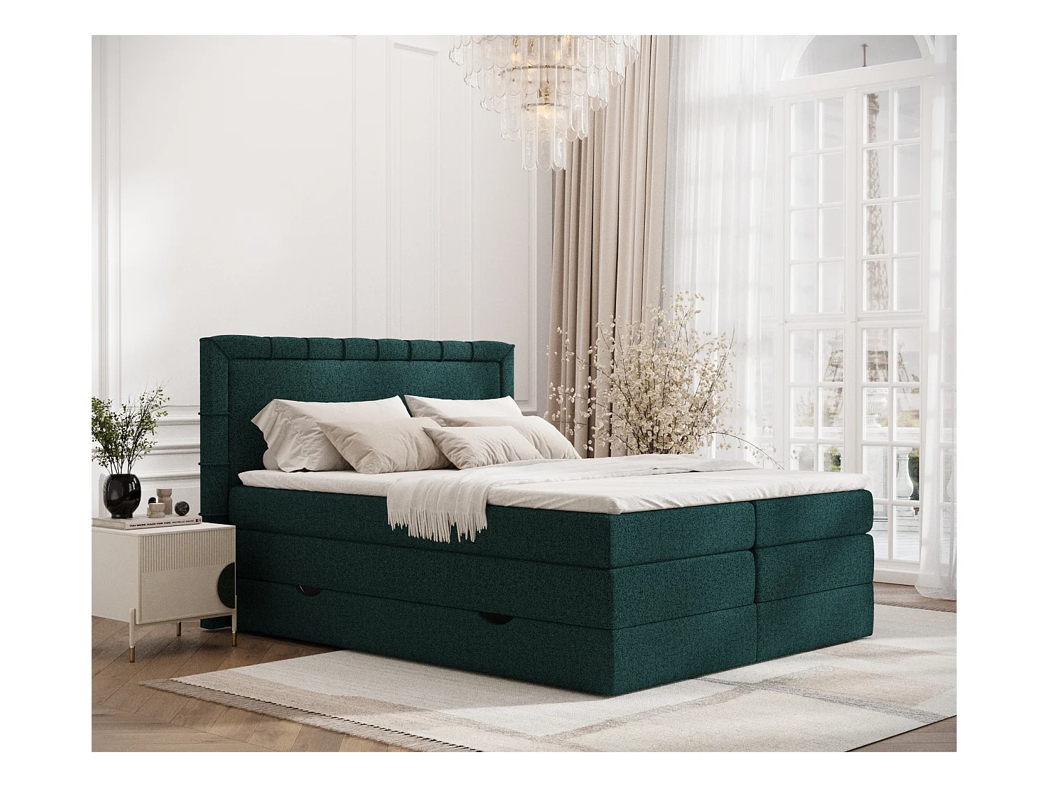 Lit boxspring en toile tissée Rosabel - matelas - surmatelas - 160x200 cm - vert