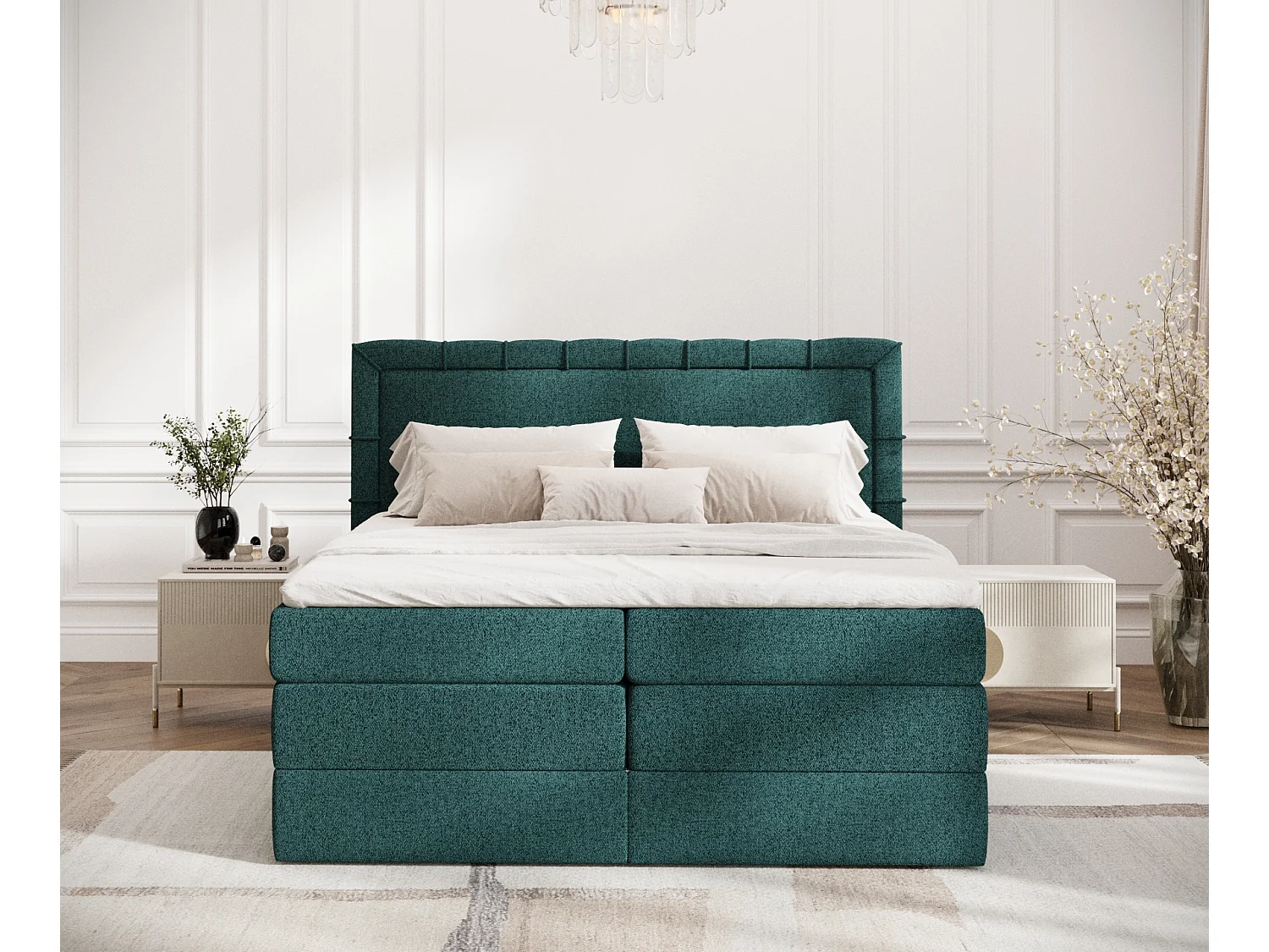 Boxspringbett aus Webstoff Rosabel - Matratze - Toppermatratze - 160x200 cm - grün