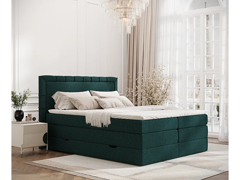 Lit boxspring en toile tissée Rosabel - matelas - surmatelas - 160x200 cm - vert
