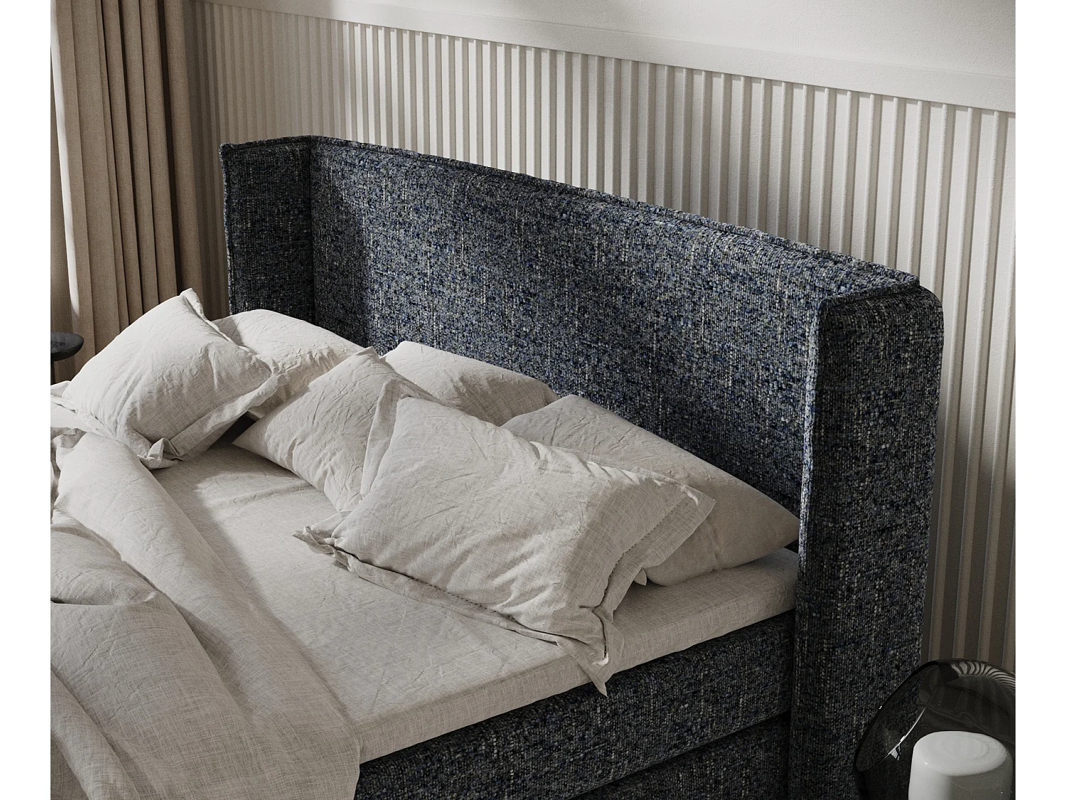 Lit boxspring en toile tissée Carizzo - matelas - surmatelas - 200x200 cm - bleu marine