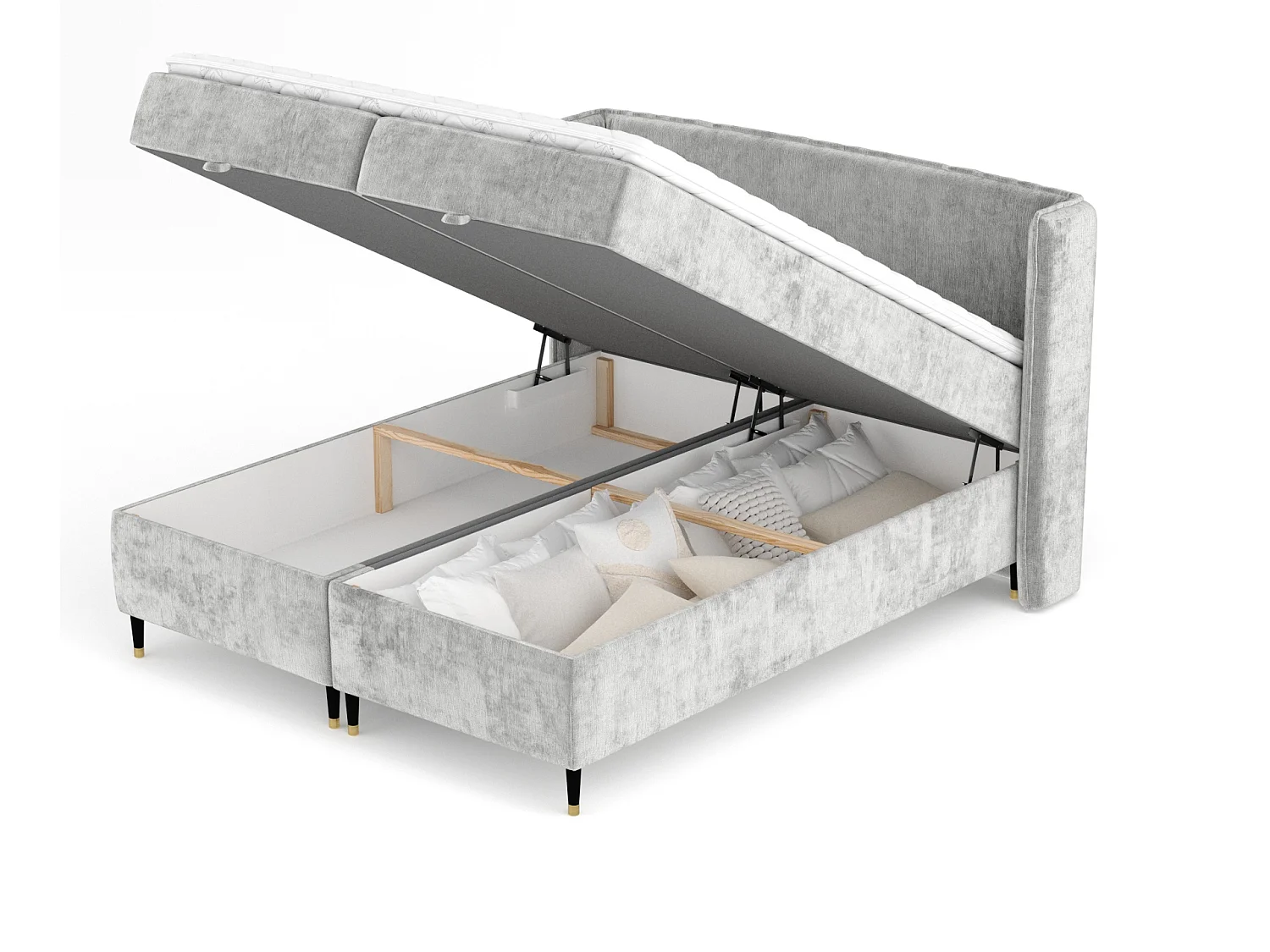 Boxspringbett aus Chenille-Stoff Monpelli - Matratze - Toppermatratze - 180x200 cm - hellgrau