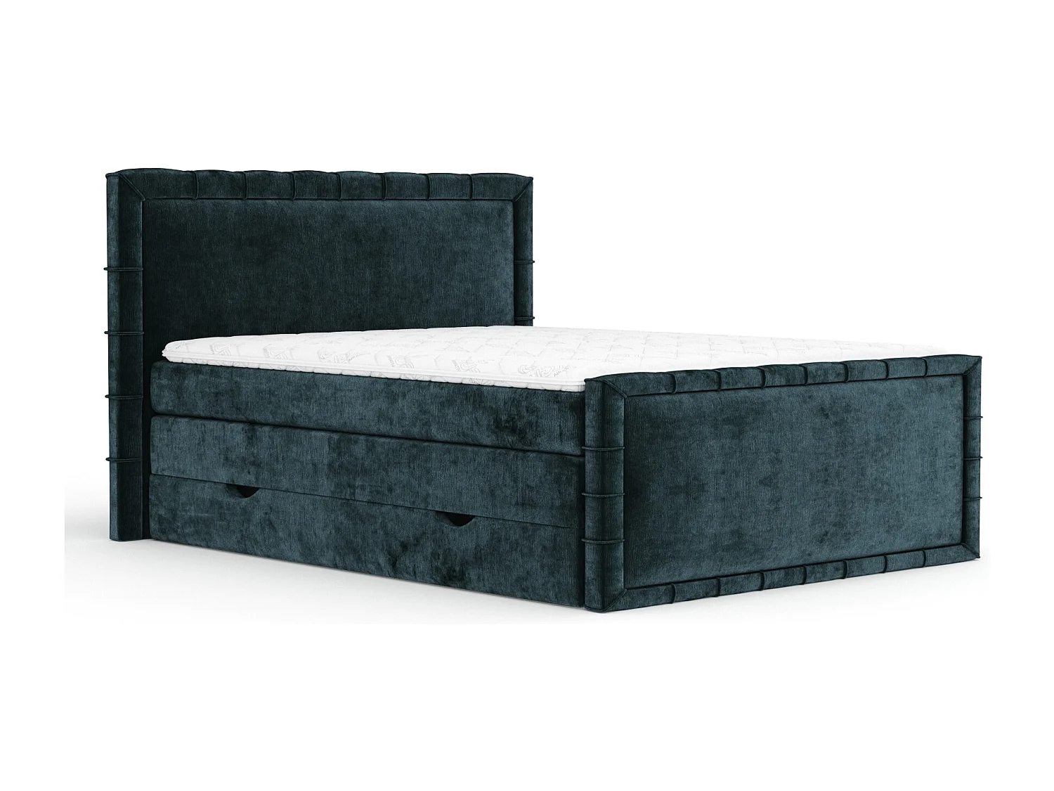 Lit boxspring en tissu chenille Estelle - matelas - surmatelas - 200x200 cm - couleur sarcelle