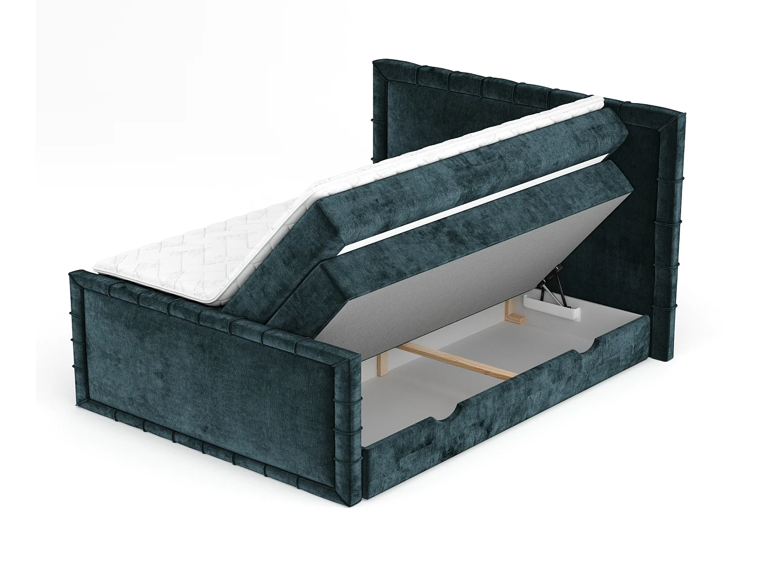 Boxspringbett im Chenille-Stoff Estelle - Matratze - Topper - 200x200 cm - teal