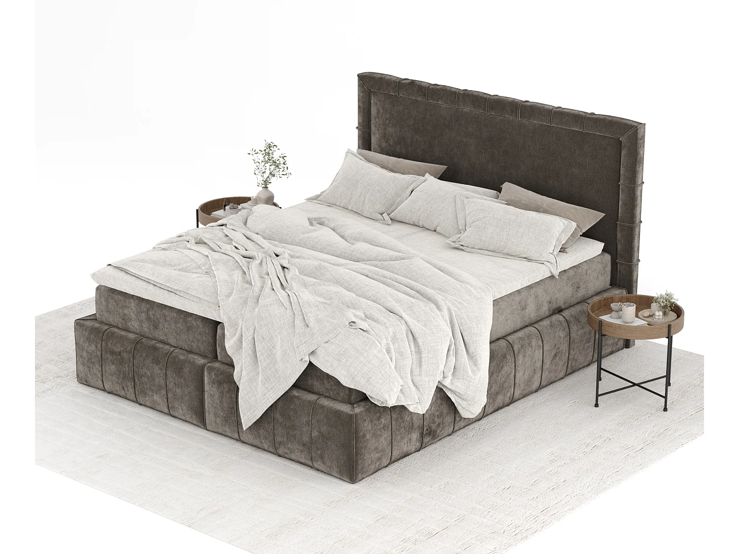 Boxspringbett aus Chenille-Stoff Sundown - Matratze - Toppermatratze - 200x200 cm - braun