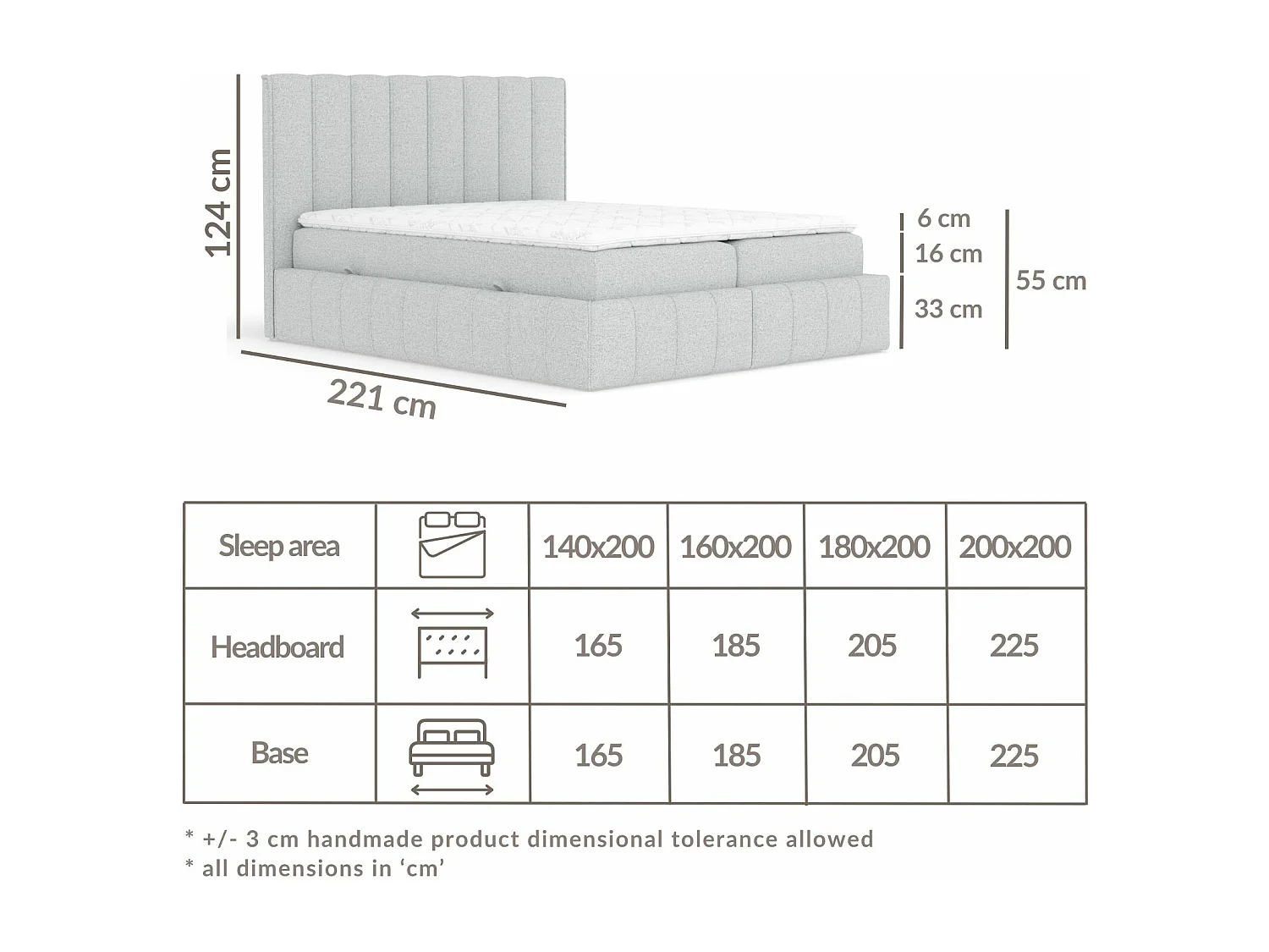 Lit boxspring en toile tissée Moretti - matelas - surmatelas - 180x200 cm - gris