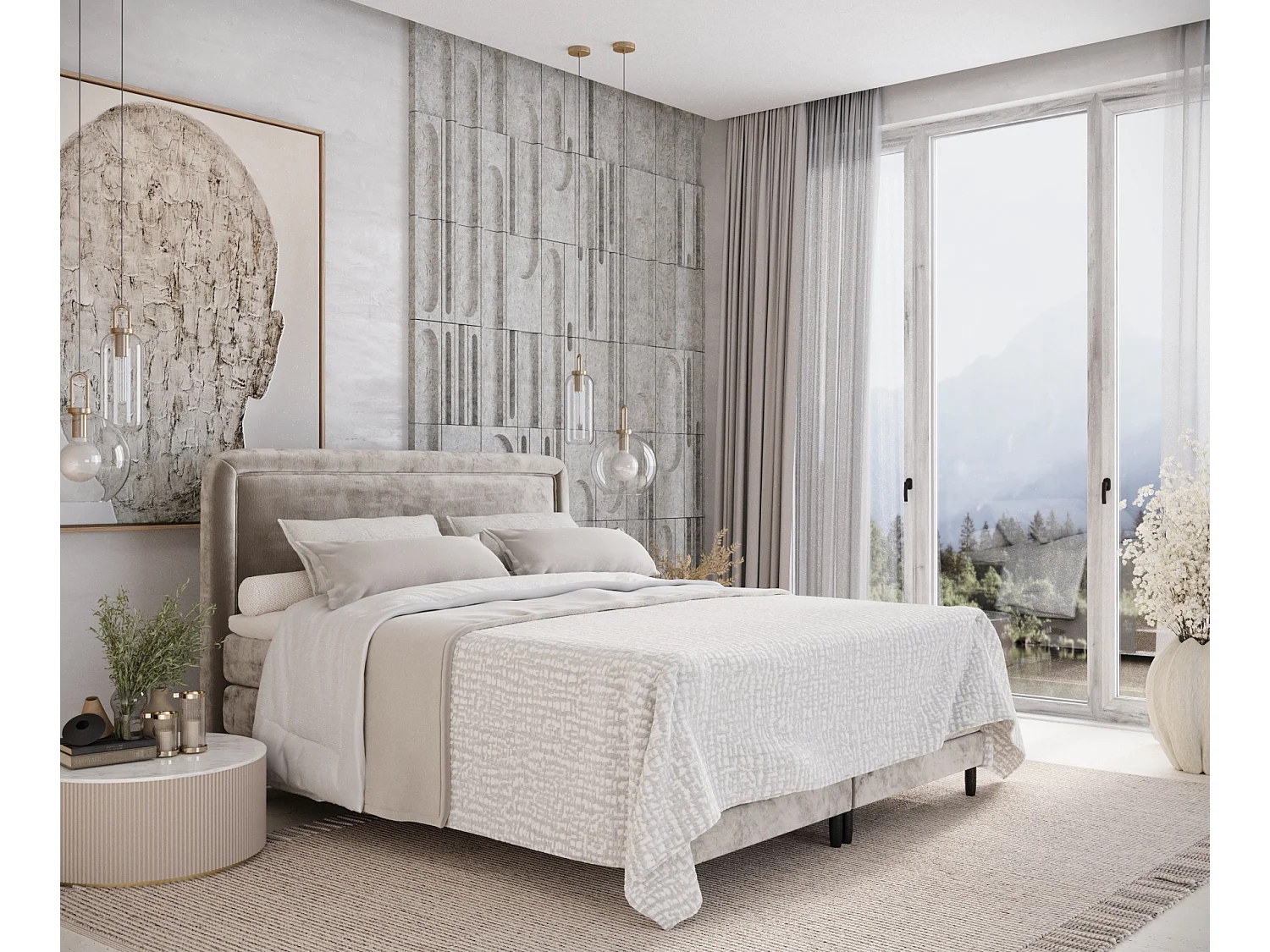 Lit boxspring en tissu chenille Dove - matelas - surmatelas - 180x200 cm - beige