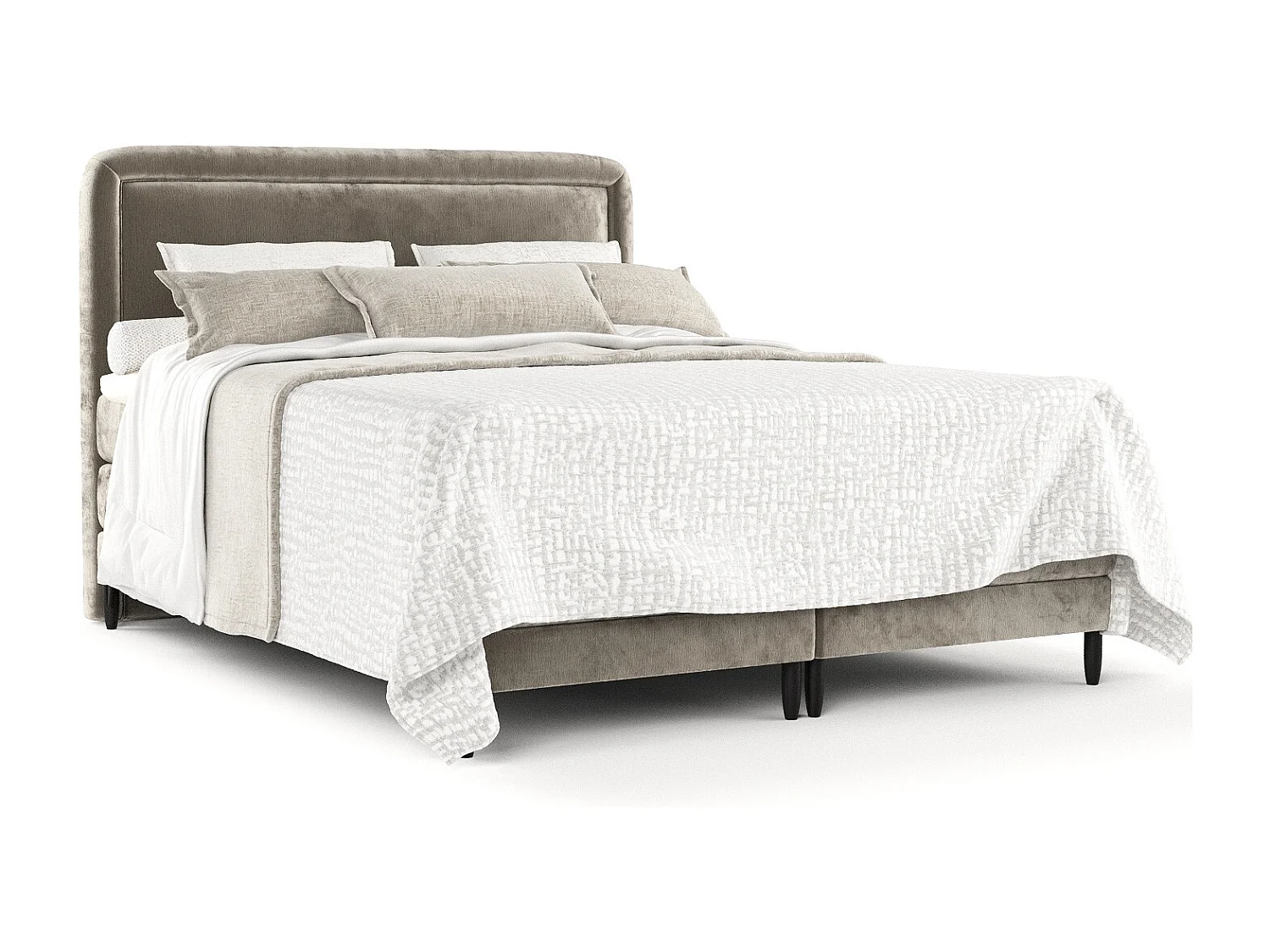 Łóżko boxspring w tkaninie szenilowej Dove - materac - topper - 180x200 cm - beżowy