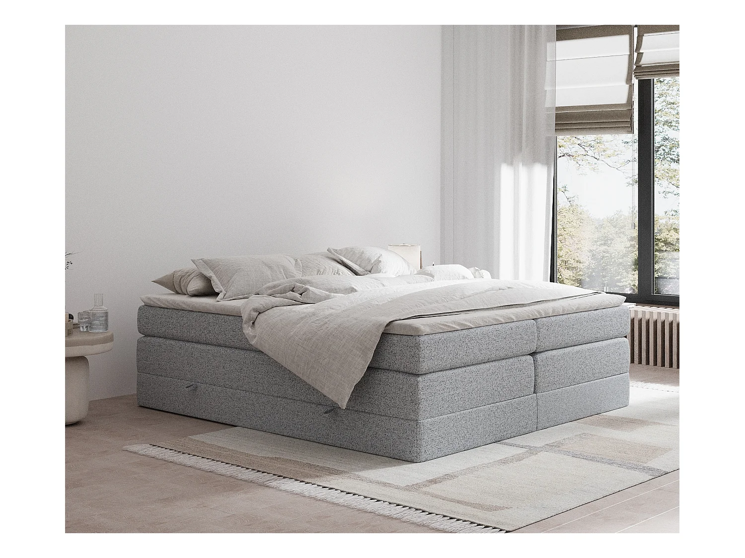 Lit boxspring en toile tissée Juniper - matelas - surmatelas - 140x200 cm - gris