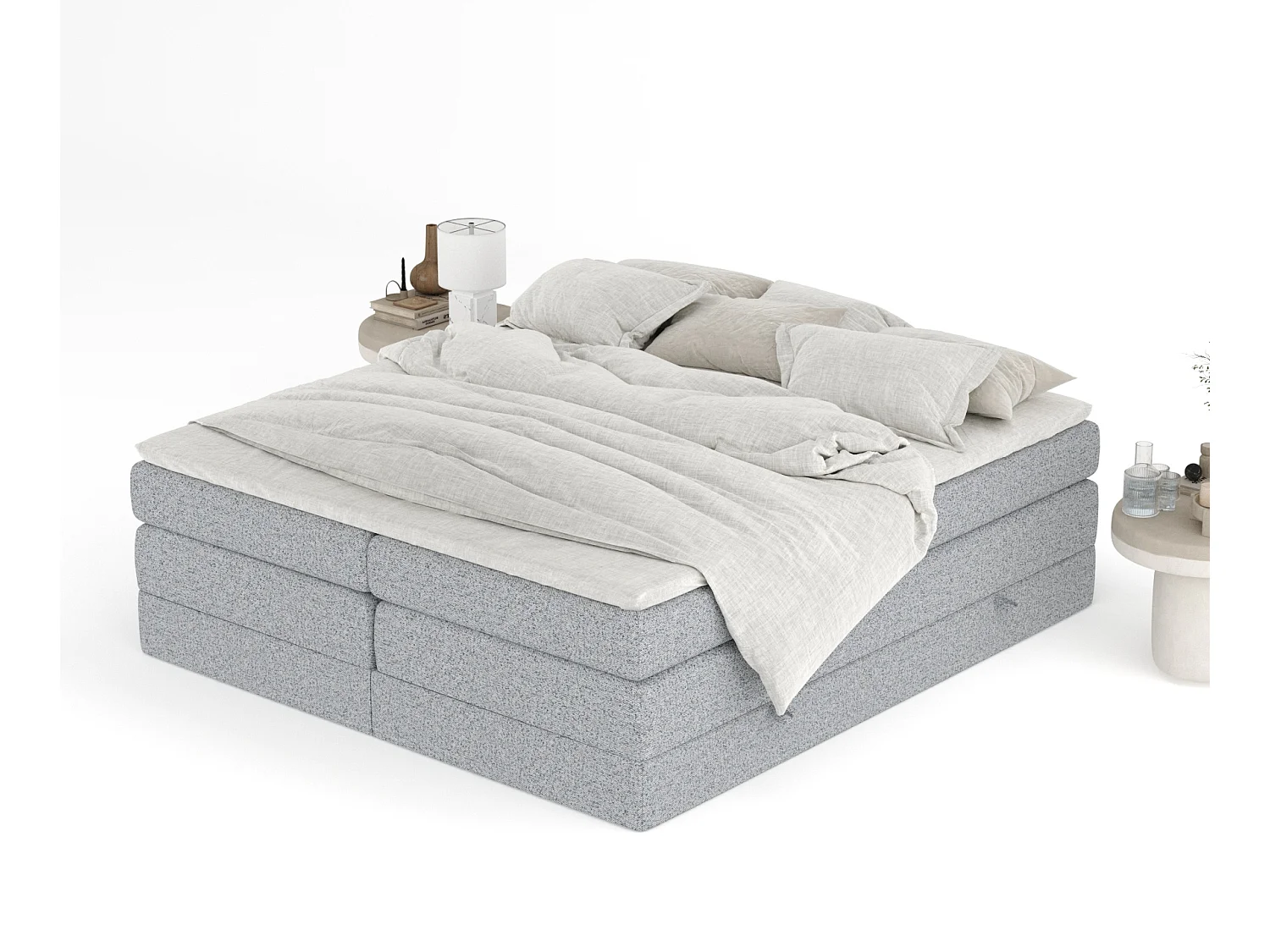 Lit boxspring en toile tissée Juniper - matelas - surmatelas - 140x200 cm - gris