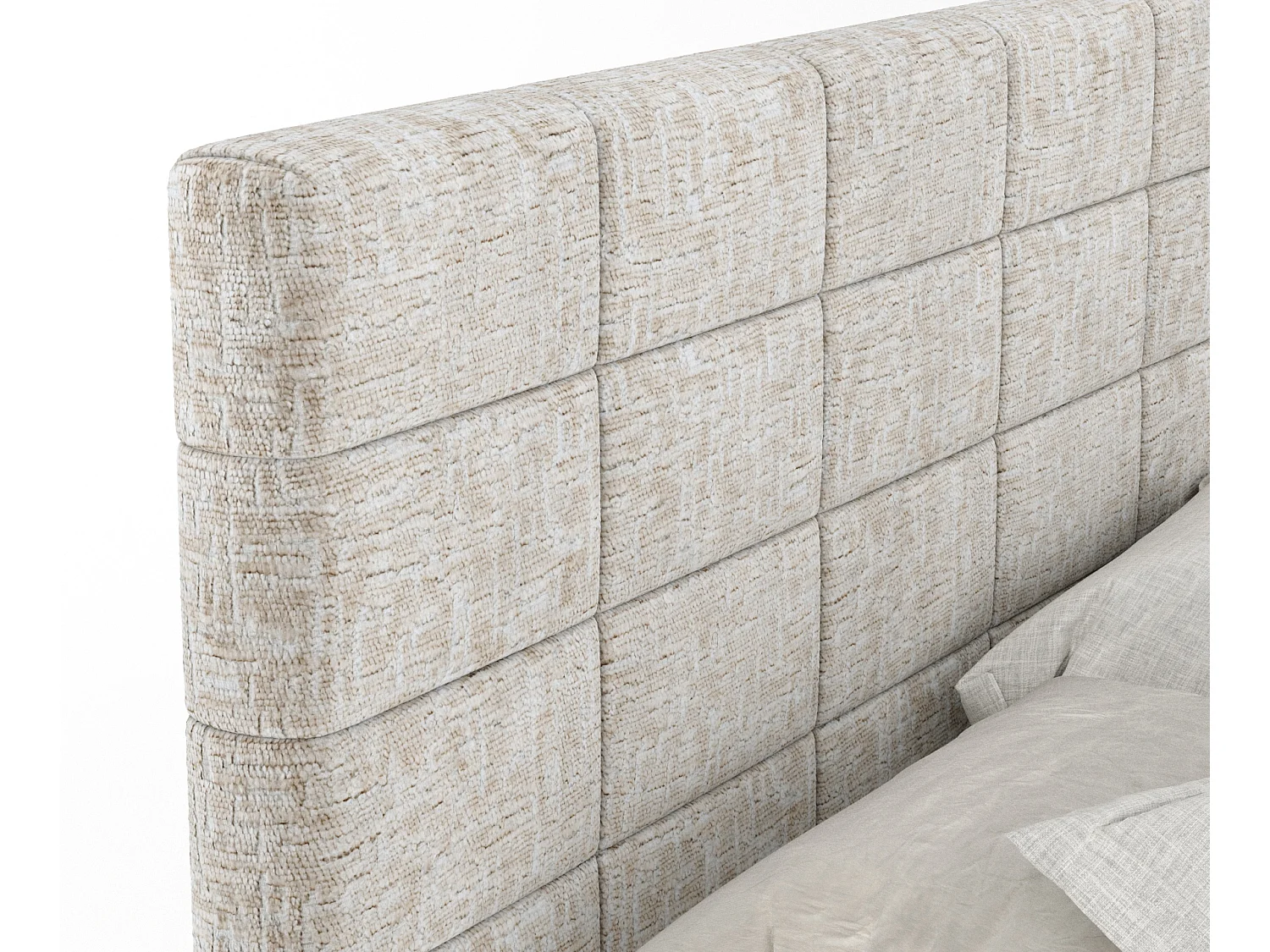Boxspringbett aus Chenille-Stoff Ava - Matratze - Toppermatratze - 140x200 cm - beige