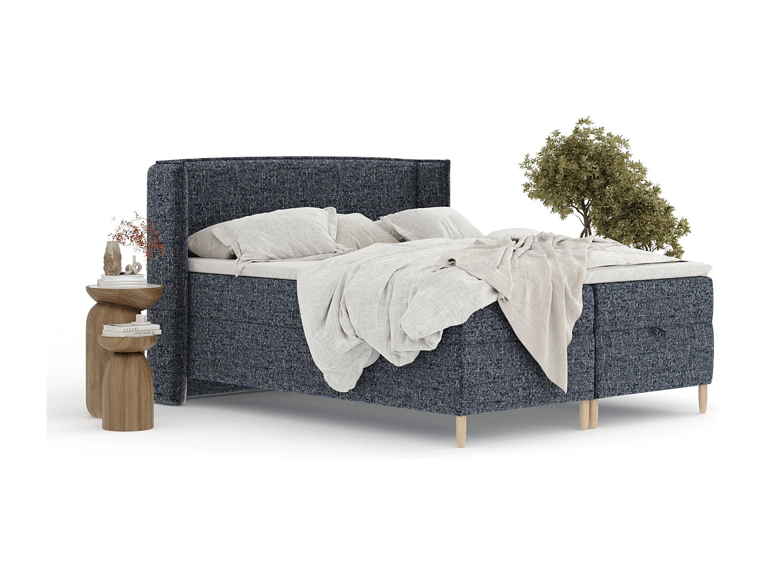 Boxspringbett aus Webstoff Monpelli - Matratze - Toppermatratze - 160x200 cm - marineblau