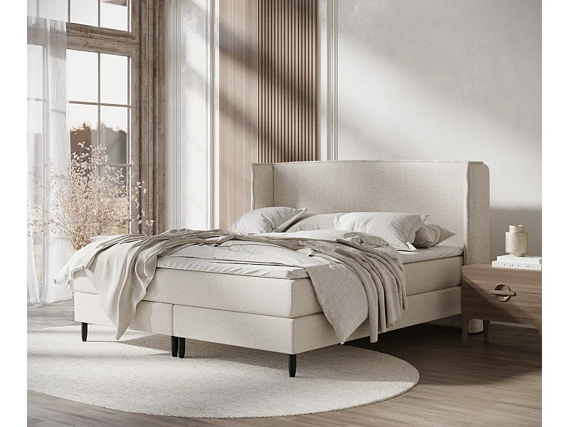 Boxspringbett aus Webstoff Ardis - Matratze - Toppermatratze - 140x200 cm - beige