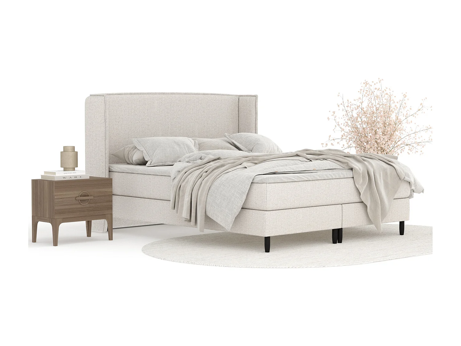 Boxspringbett aus Webstoff Ardis - Matratze - Toppermatratze - 140x200 cm - beige