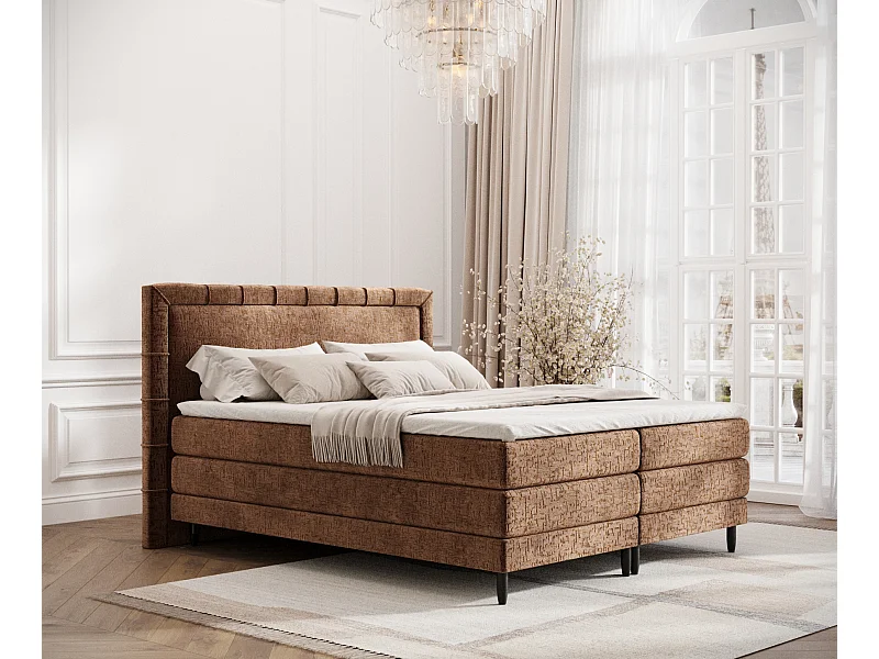 Lit boxspring en tissu chenille Rimini - matelas - surmatelas - 180x200 cm - couleur cuivre