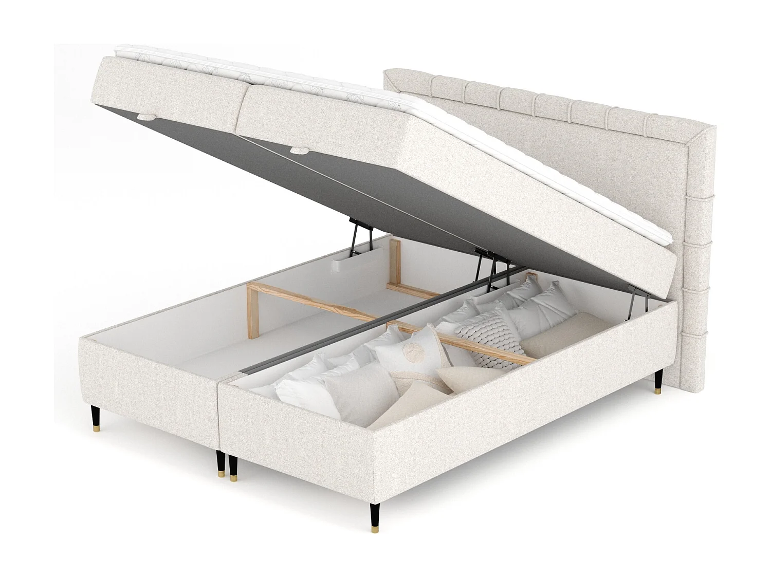 Boxspringbett aus Webstoff Voyage - Matratze - Toppermatratze - 180x200 cm - beige