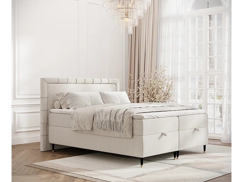 Boxspringbett aus Webstoff Voyage - Matratze - Toppermatratze - 180x200 cm - beige