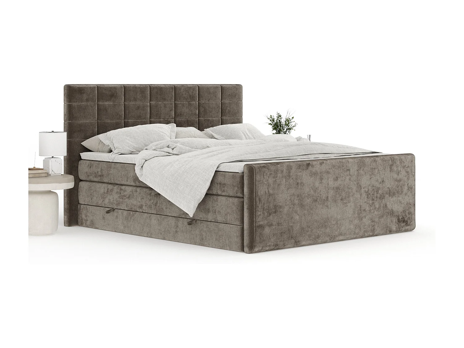 Boxspringbett aus Chenille-Stoff Ava - Matratze - Toppermatratze - 160x200 cm - braun