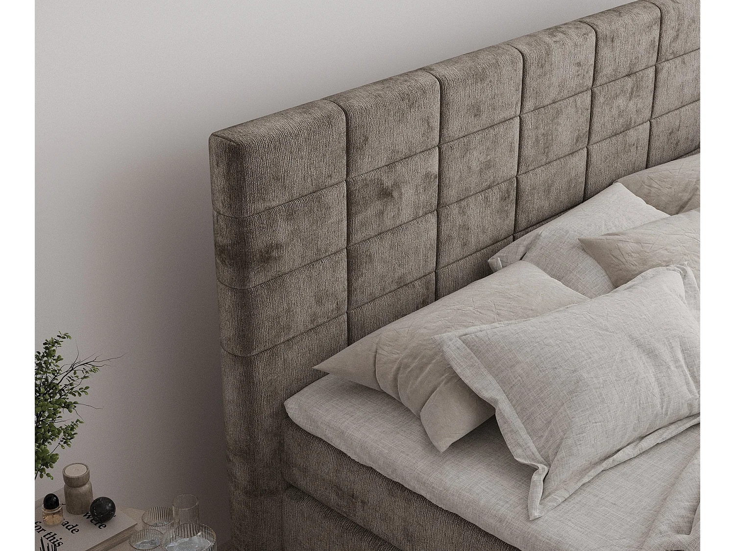 Boxspringbett aus Chenille-Stoff Ava - Matratze - Toppermatratze - 160x200 cm - braun