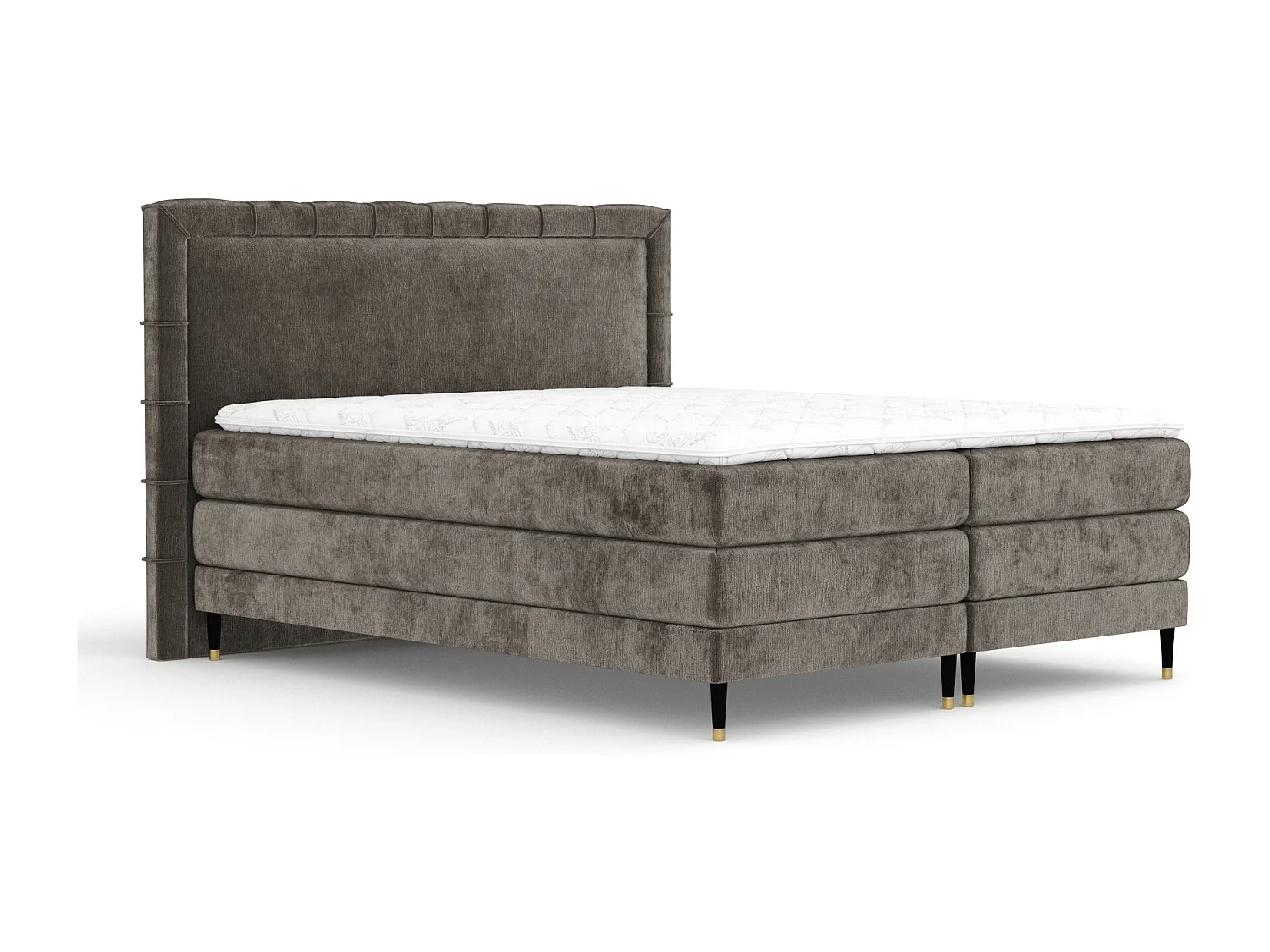 Lit boxspring en tissu chenille Rimini - matelas - surmatelas - 140x200 cm - brun