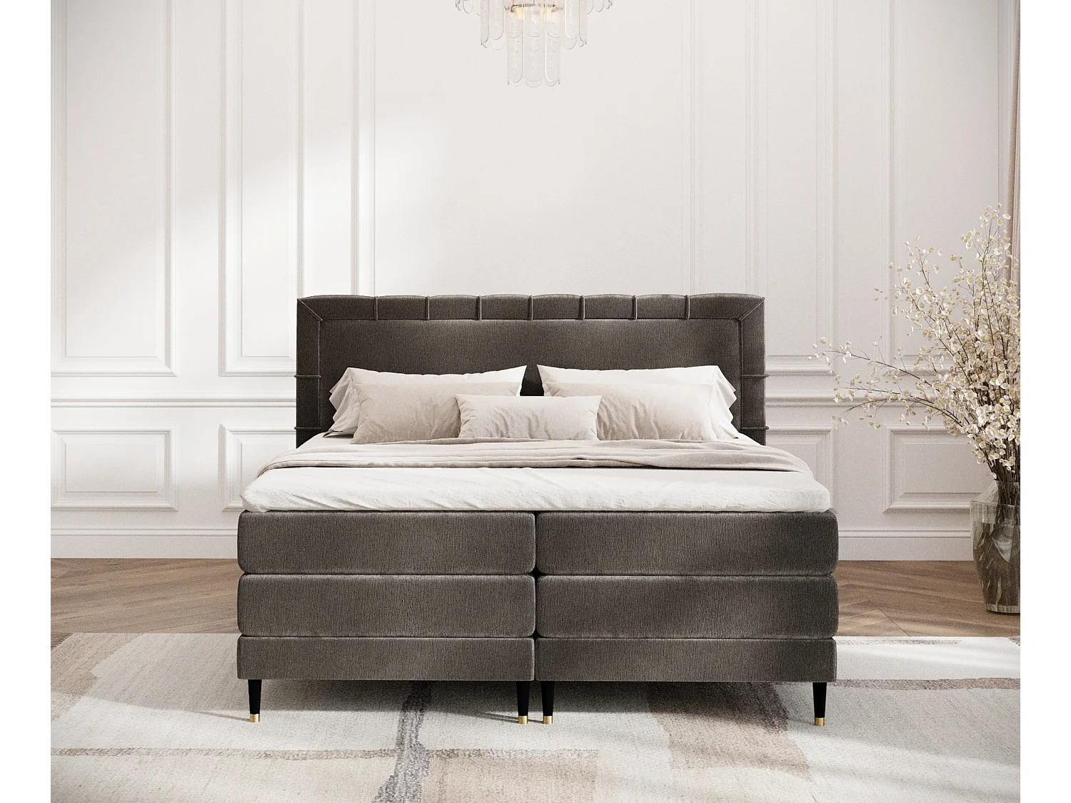 Lit boxspring en tissu chenille Rimini - matelas - surmatelas - 140x200 cm - brun