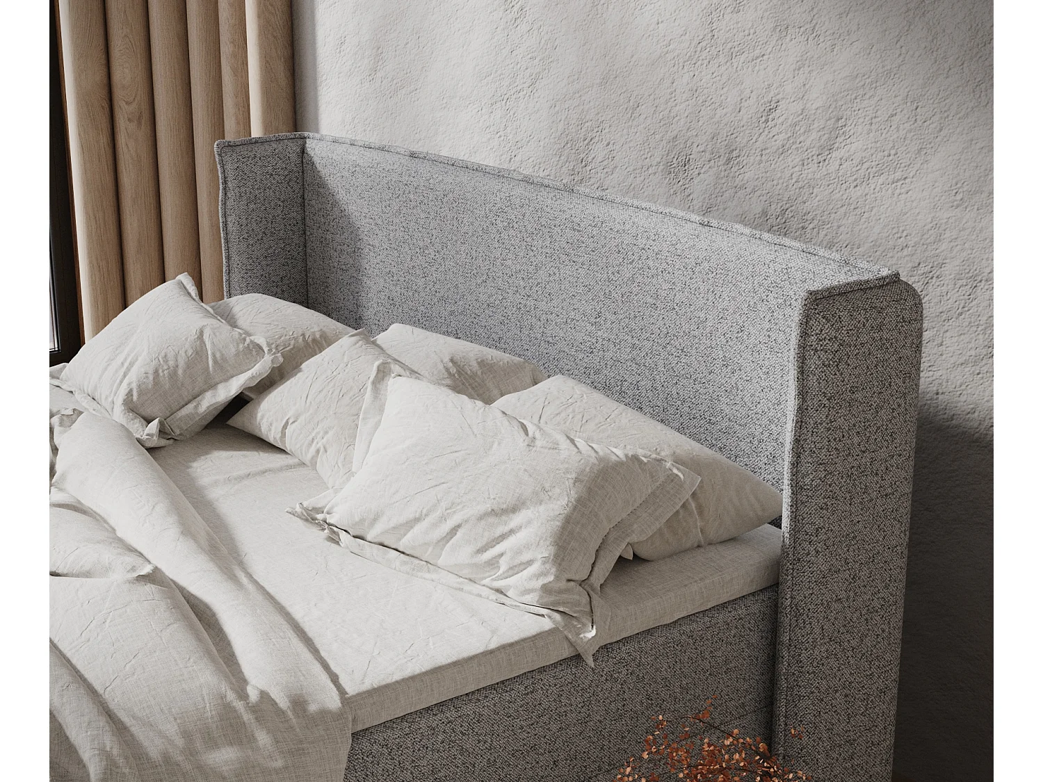 Boxspringbett aus Webstoff Monpelli - Matratze - Toppermatratze - 140x200 cm - grau